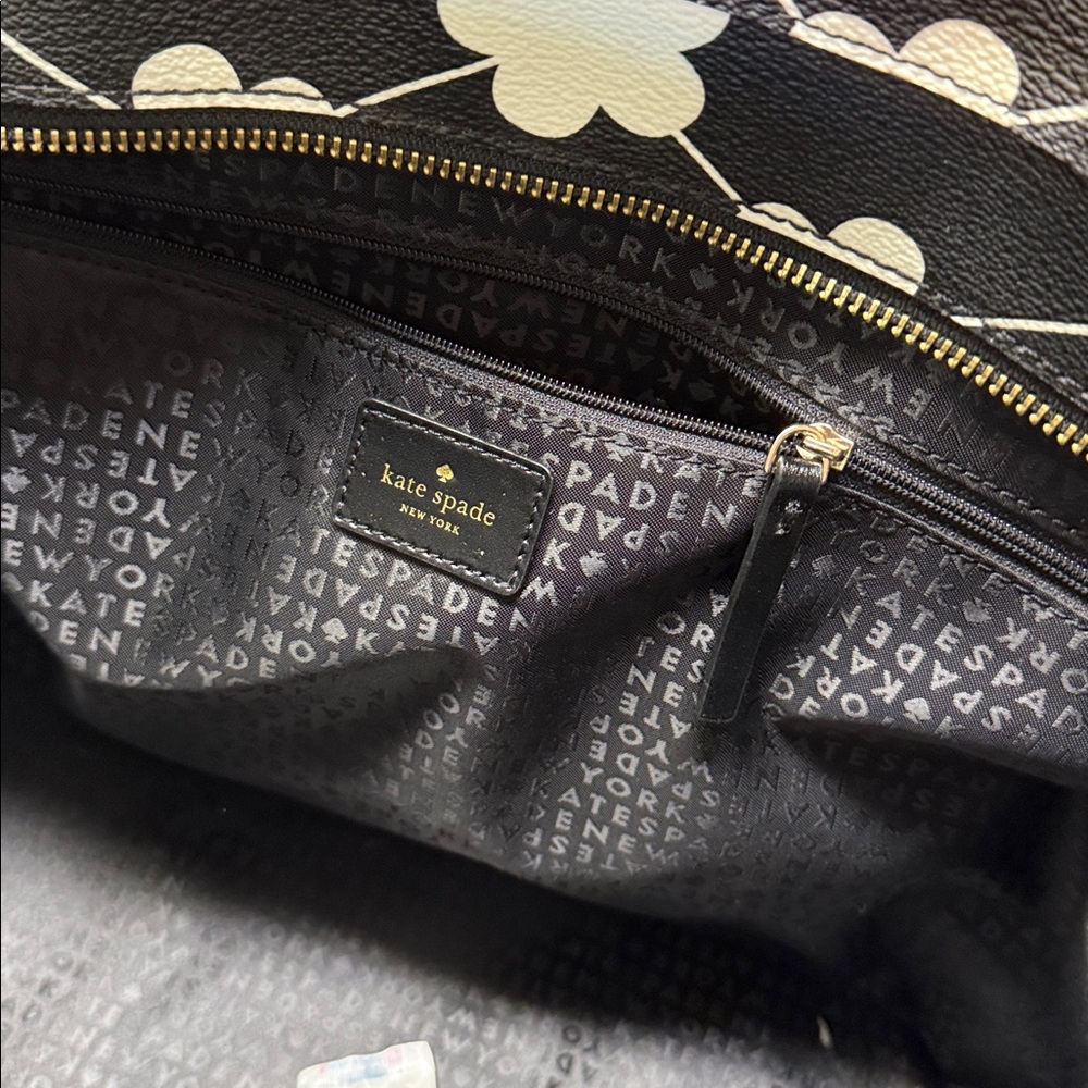 Kate Spade Grant Street Black White Jules Floral Zip Top Tote - Picture 7 of 15